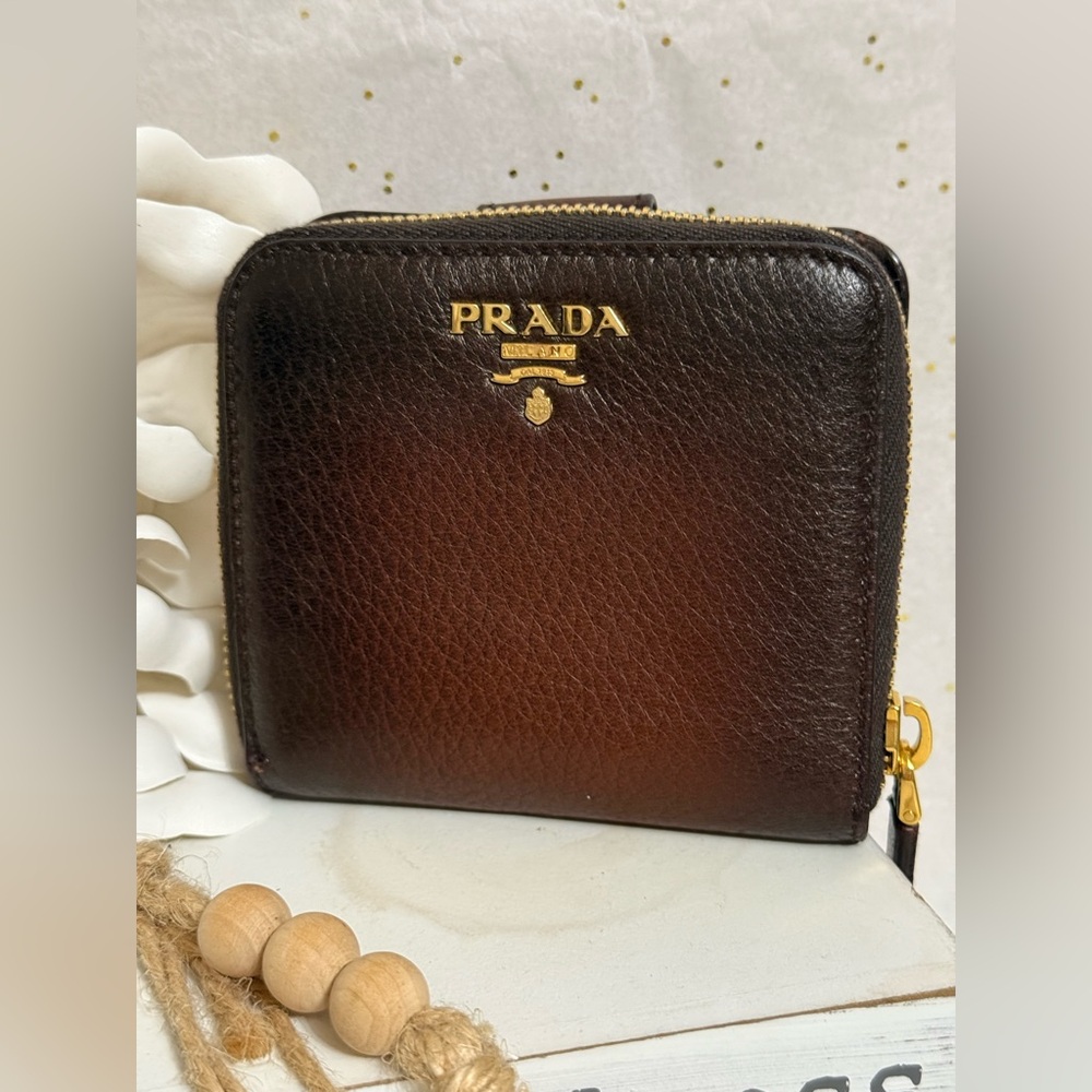 Vintage Prada Dark Brown Leather Wallet with Gold Logo - Picture 6 of 14
